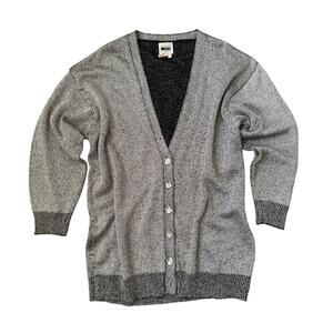 Vintage 70s Sliver & Black Metallic Cardigan Sweater Glam Disco Party Top L